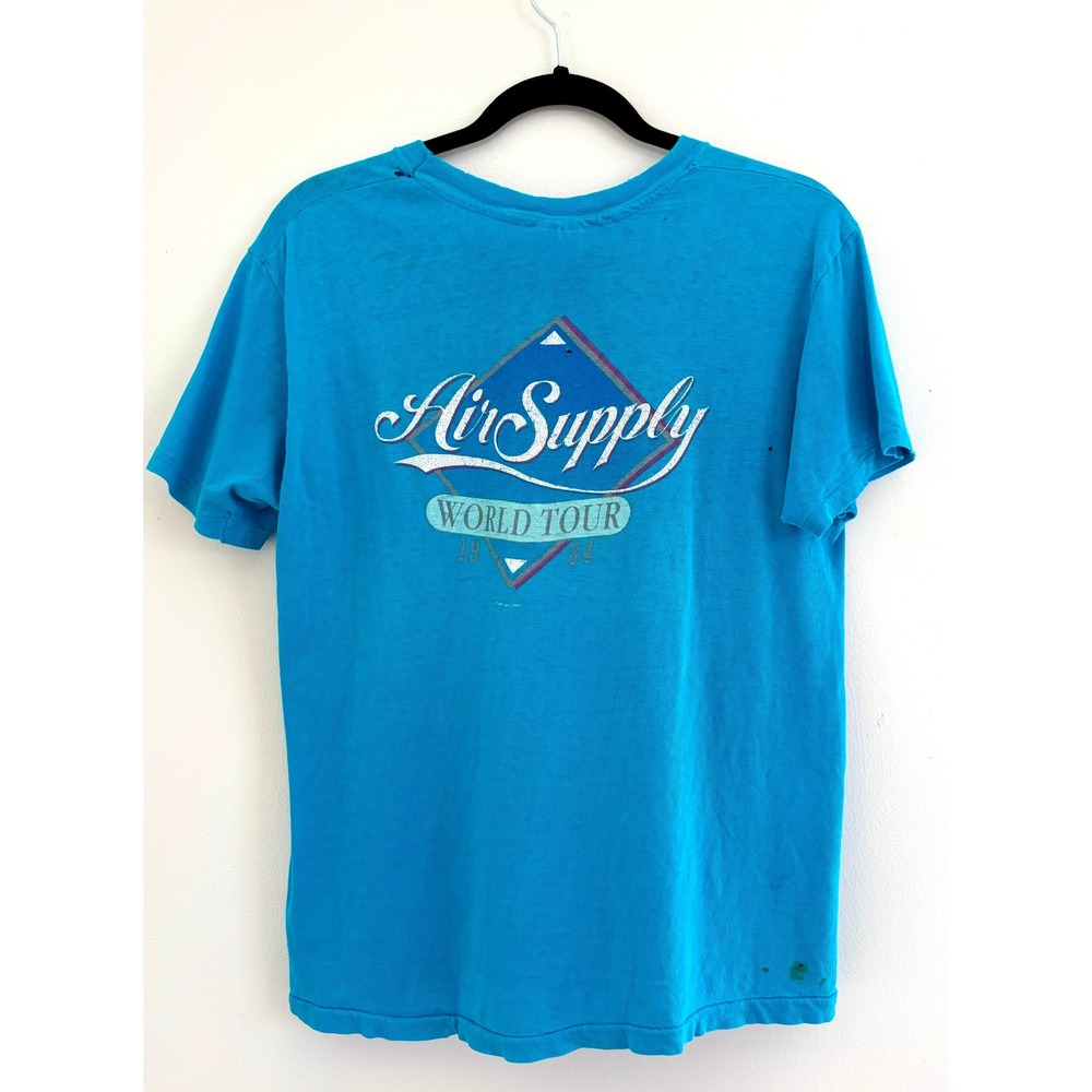 Vintage 1984 Air Supply Size M/L World Tour Blue Concert T Shirt Hanes USA